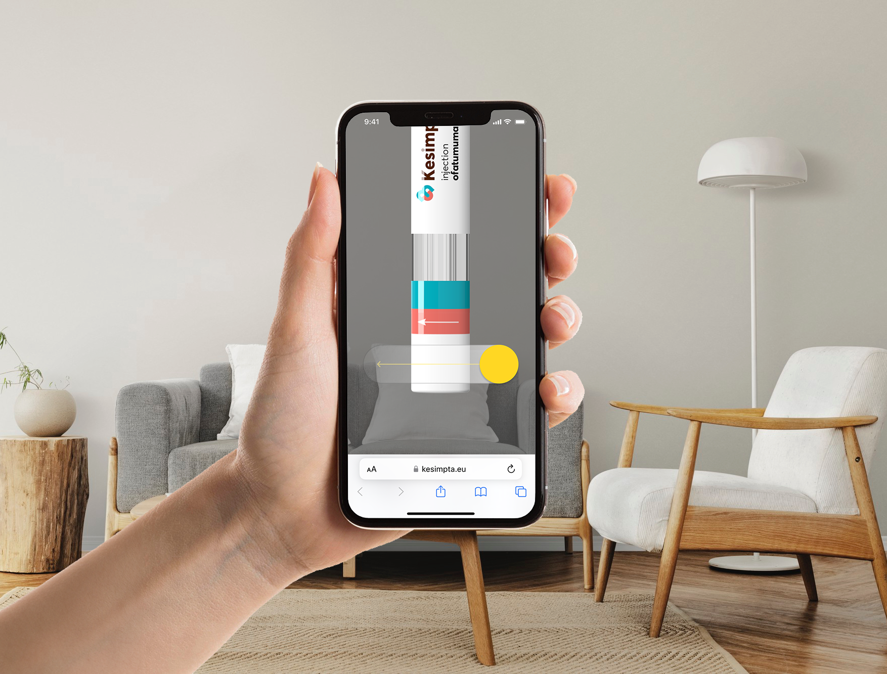 A hand holding a phone showing the virtual practice application